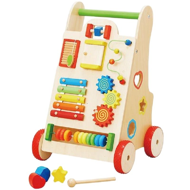 Baby Walker Multifunction Children's Wooden Toddler Toy Trolley Puzzle Walker Toy