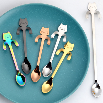 1pcs Cartoon Cat Shape Handle Coffee Spoon Tea Spoon Dessert Snack Spoon Fork Couple Spoon / Fork Kitchen Accessories Tableware