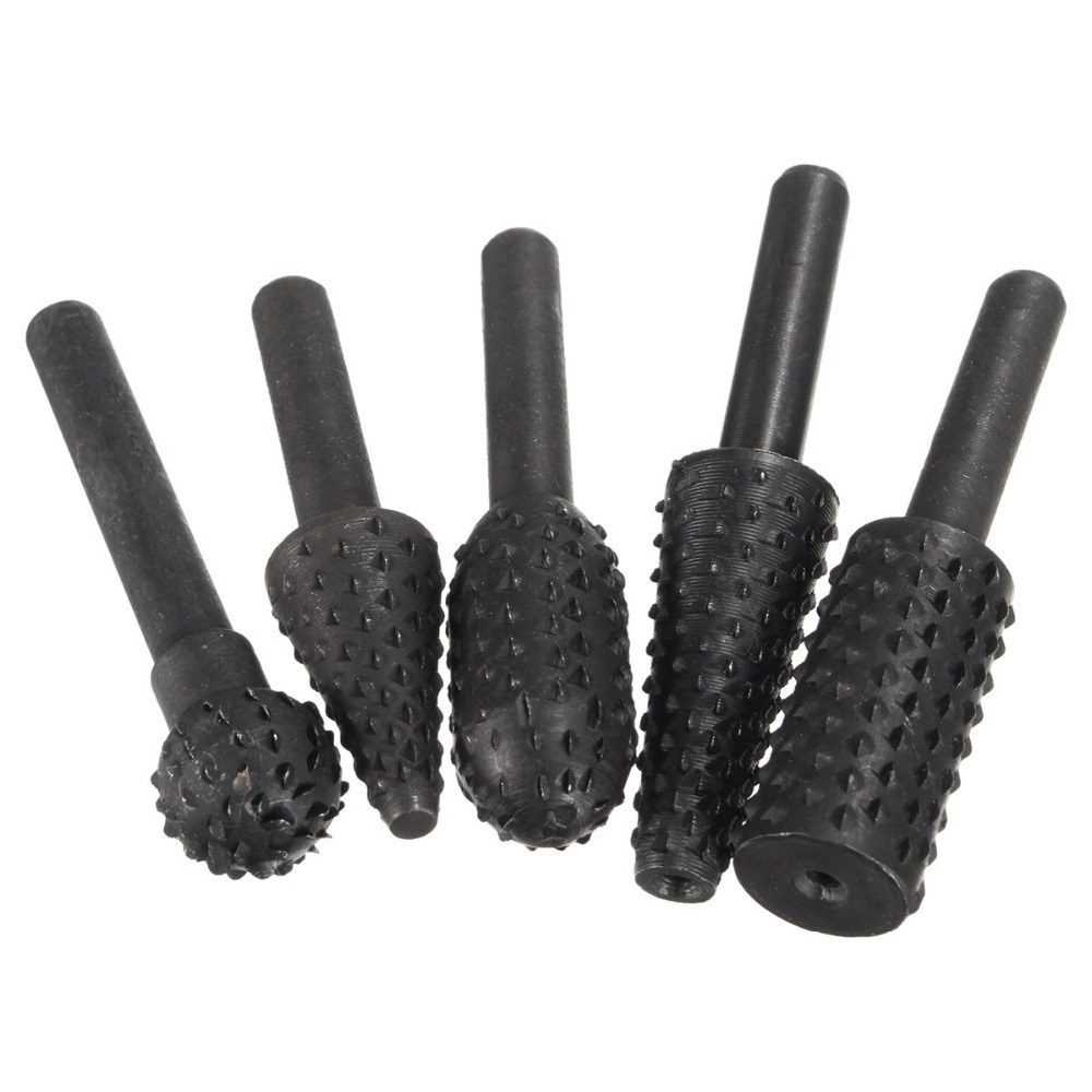 5pcs 6mm Wood Rasp File Drill Bits Wood Carving 6.3mm Shank Burr Rotary Files Set Rotary Rasp Set for Woodworking