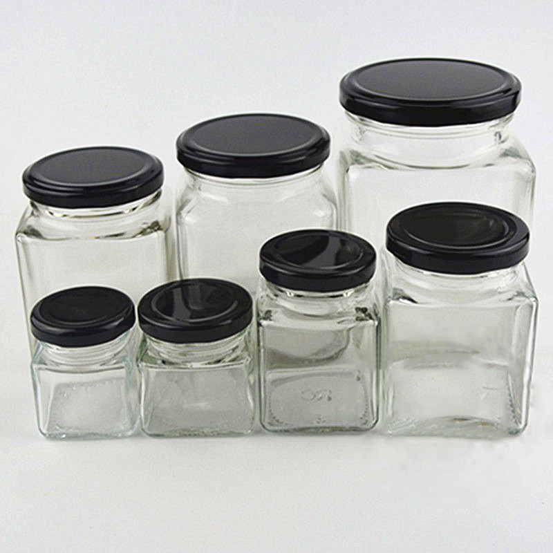Free Shipping 2pcs/lot kind of Capacity Square Transparent Glass Empty Bottles For Honey Nut Canister Tank Canned Glass Jam-jar