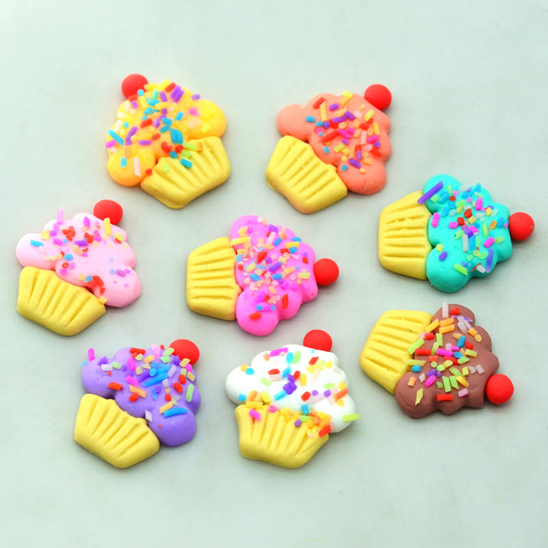 10PCS 23X28mm Flat back Polymer Clay Cupcake Miniatures|Soft Clay Scrapbooking Embellishments|Hairpin DIY Crafting Materials