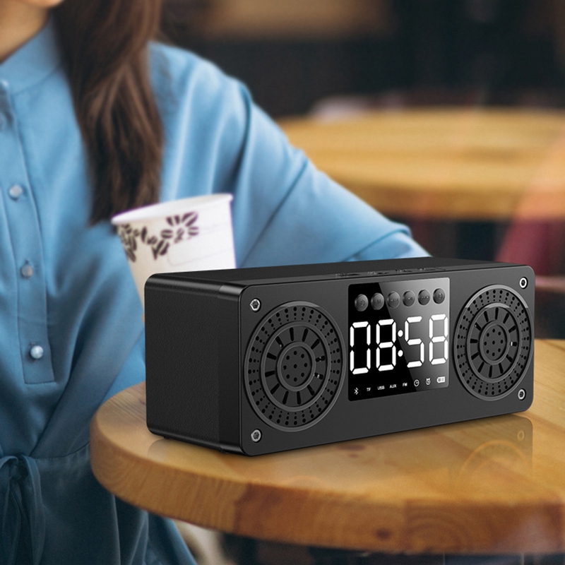 Stereo Wooden Subwoofer Bluetooth Speaker FM Radio Portable Mp3 Play Super B Loudspeaker Computer Column Black