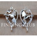 30 pcs Silver Color hummingbird drinking nectar from a flower Charm 35x21mm A280