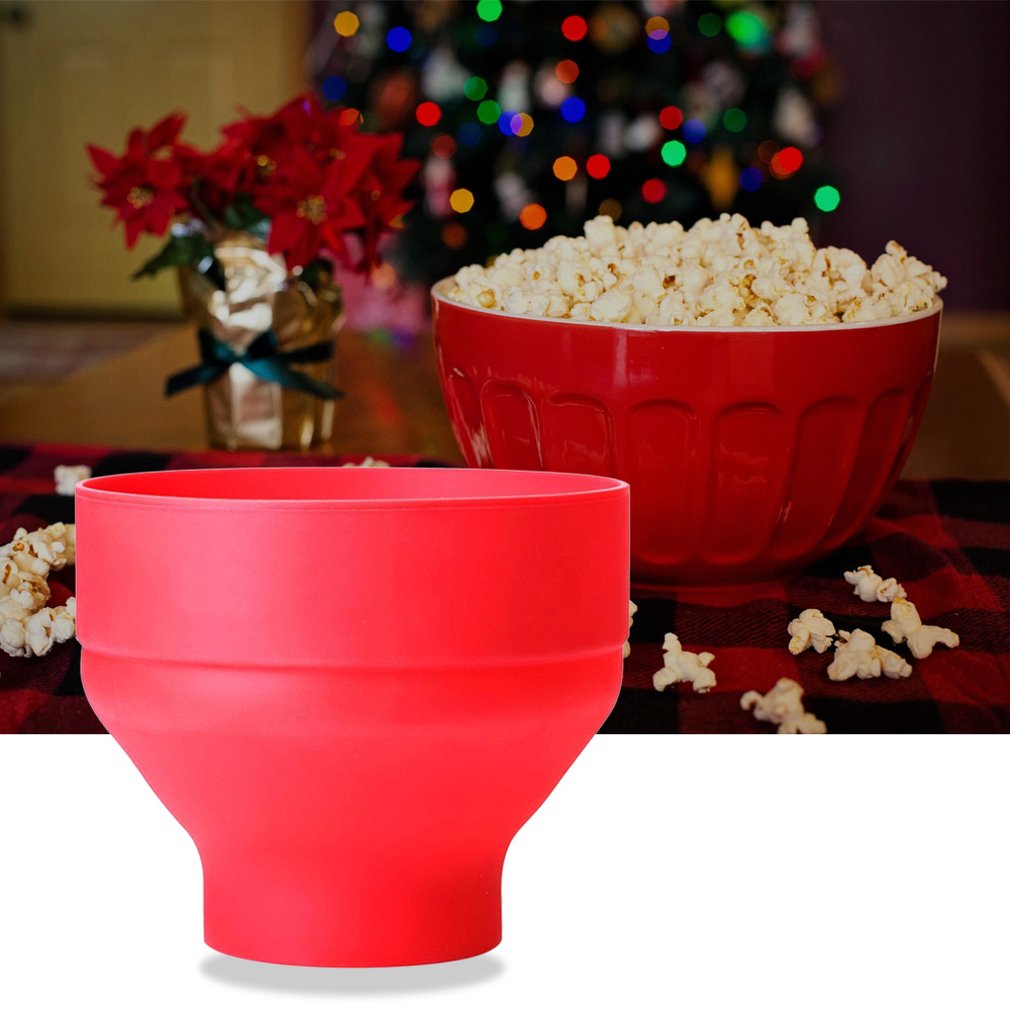 Silicone Popcorn Bucket Bowl Microwave Eco-friendly Popcorn Bucket Bowl For Food Snacks Resistant Large Covered Silicone Bucket