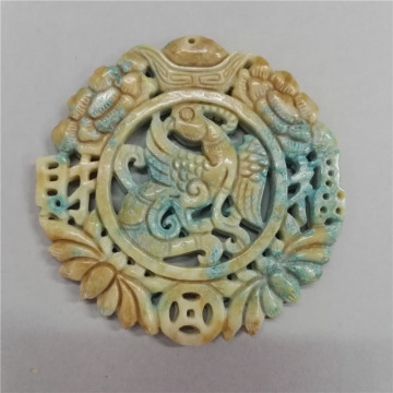 Charms Fashion Asia Ancient Sculpture Carving Art Pattern Yellow Semi Precious Stone Pendant For Necklace DIY Jewelry
