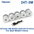 POWGE 5pcs 24 Teeth HTD 3M Timing Pulley Bore 5/6/6.35/8/10/12/14mm for Width 15mm 3M Synchronous belt HTD3M pulley 24T 24Teeth