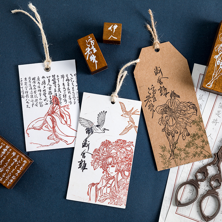 Retro Log Rubber Seal Crane Lucky Charm Swallow Fresh Plum Blossom Literatur Character Wood and Rubber Seal Log Rubber Stamp