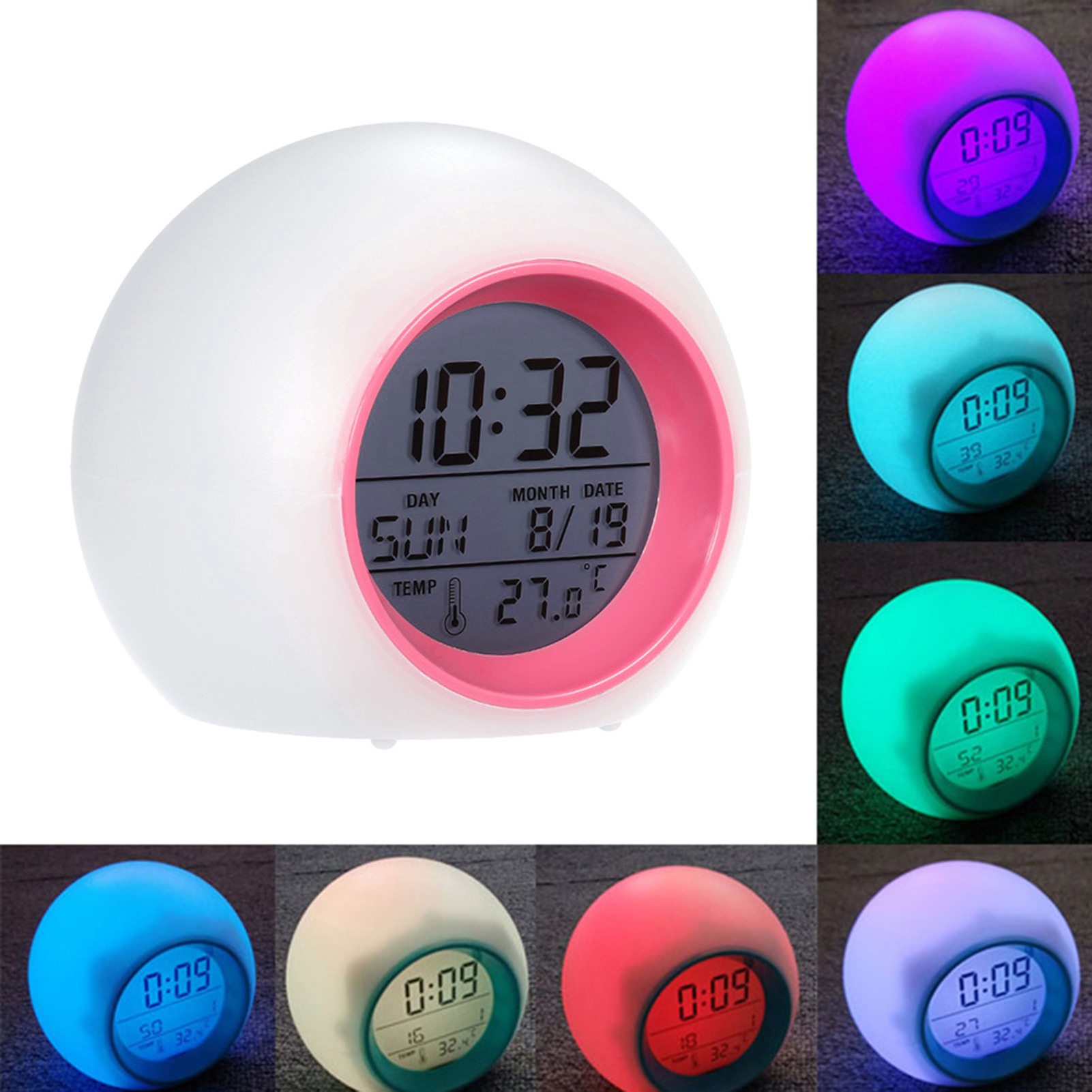 Digital Clock Temperature Detect Electronic Alarm Clock Fashion Night Light 7 Color LED Snooze for Kids Clock Sleep Timer Clocks