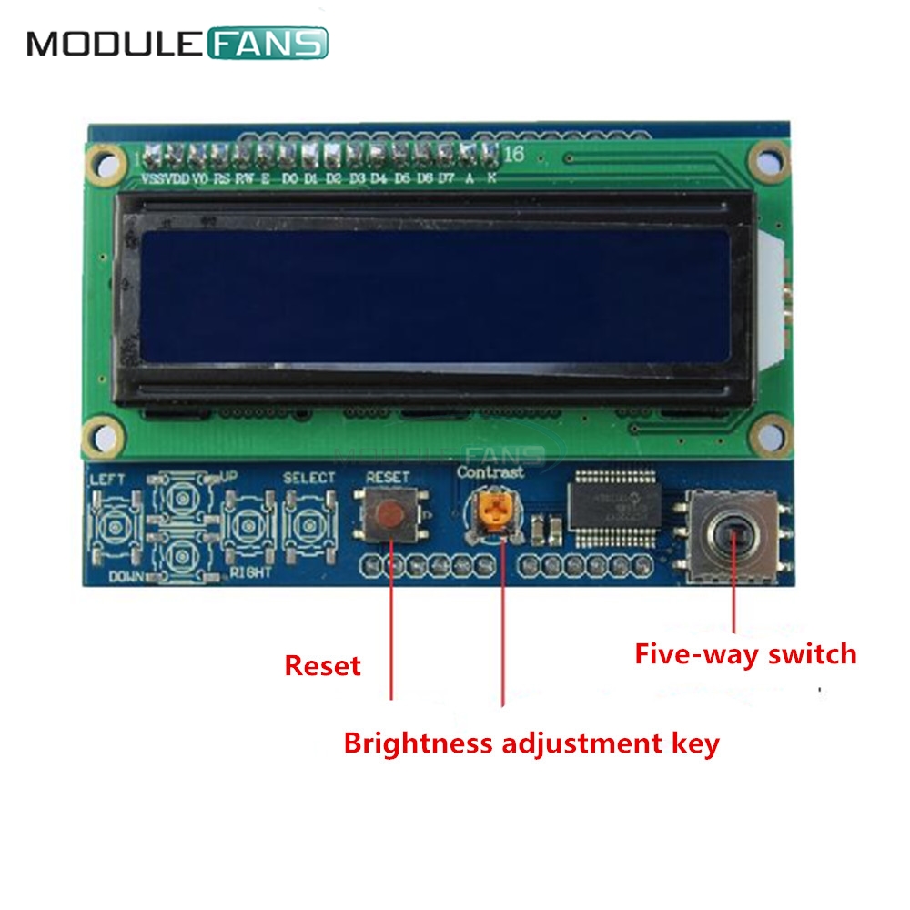 Brightness Adjustable 1602LCD 1602 LCD Shiled I2C IIC MCP23017 5 Keypad 16x2 Character LCD Display Module For Arduino UNO