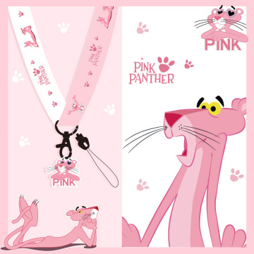 Anime Cute Cartoon Pink Panther Neck Strap Lanyard for Women Keys ID Card Gym Phone Case Straps USB Badge Holder Hang Rope