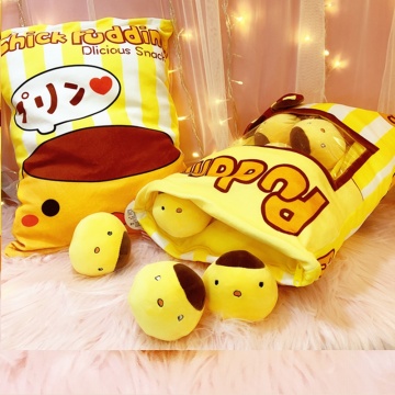 A Bag of 8pcs Sweet Candy Chicken Pudding Plush Toys Simulation Snack Throw Pillow with a Creaking Voice