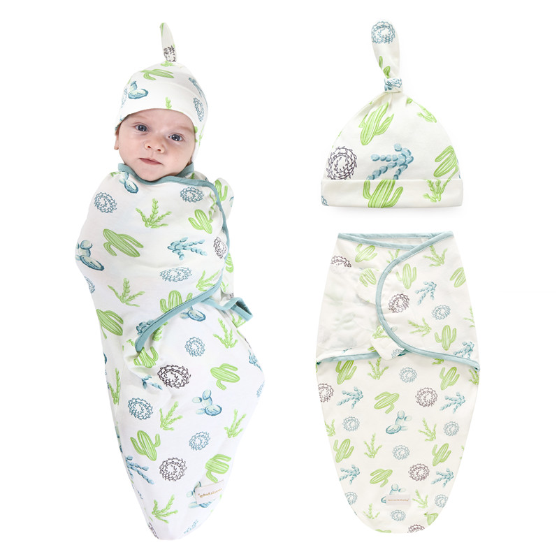 Baby Swaddle Blanket + Cap Newborn Cocoon Wrap Cotton Swaddling Bag Baby Envelope Sleep Sack Bedding