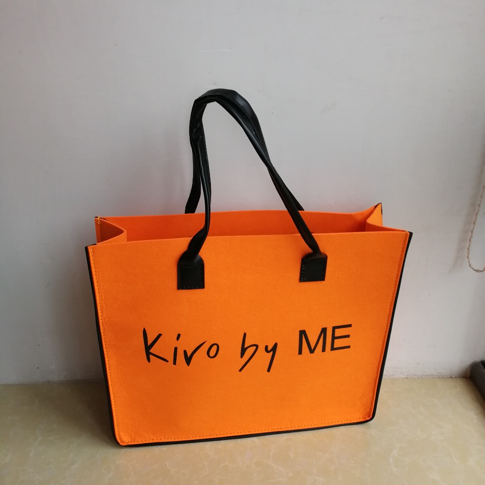 Wholesale 500pcs/lot 30Hx35x10cm Luxury Recycled Orange Felt fabric Shopping Bag with Leather Handle for Clothing Store Party