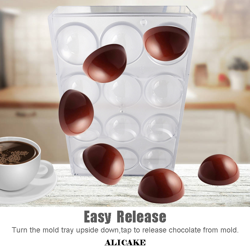 3D Polycarbonate Chocolate Molds Ball Sphere Shape Form Plastic Chocolate Mould Tray Transparent For Bakery Baking Pastry Tools