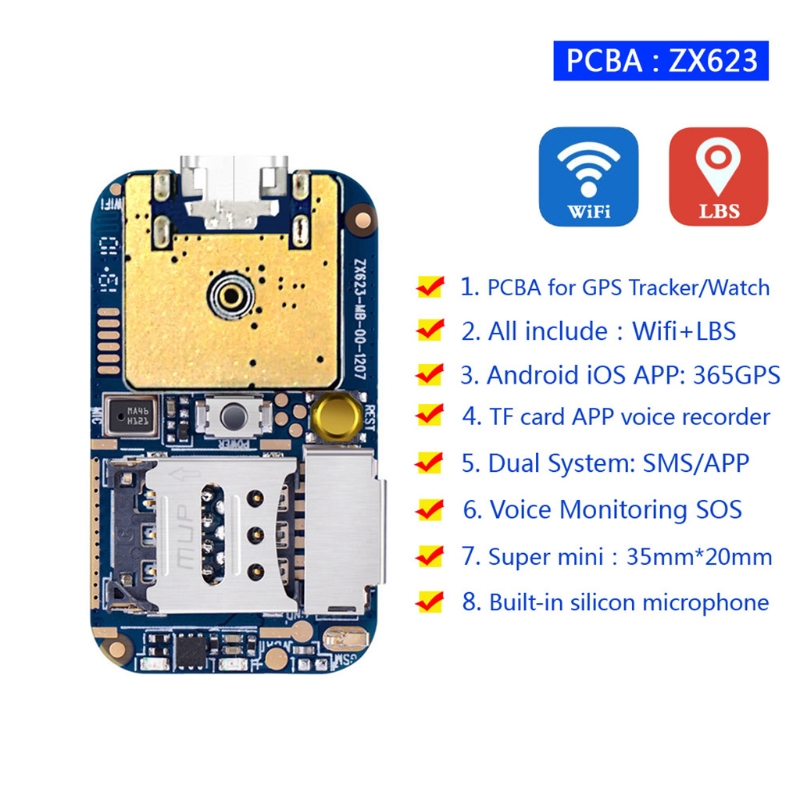 ZX623W GPS Tracker GSM Wifi LBS Locator PCBA SOS Web APP Tracking Voice Recorder