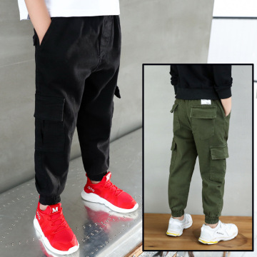 Spring Autumn Teens Pants For Boy Army Green Big Pocket Boys Jeans Children's Elastic Waist Boys Joggers Cargo Pants 8 12 Years