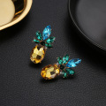 Rhinestone Pineapple Drop Earrings for Women Fresh Cute Fruit Earrings Big Exaggerated Fashion Jewelry Yellow Blue