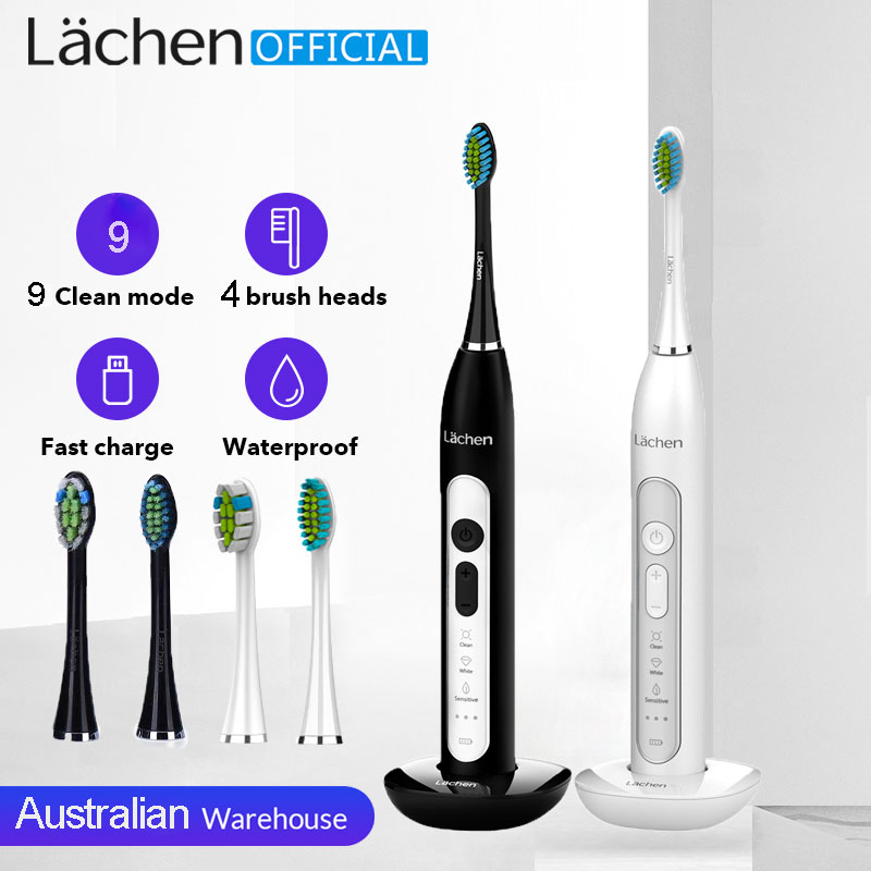 Lachen T8 Sonic Electric Toothbrush Rechargeable USB Charger Ultrasonic Teeth Brush for Adults 4 Replacement Heads