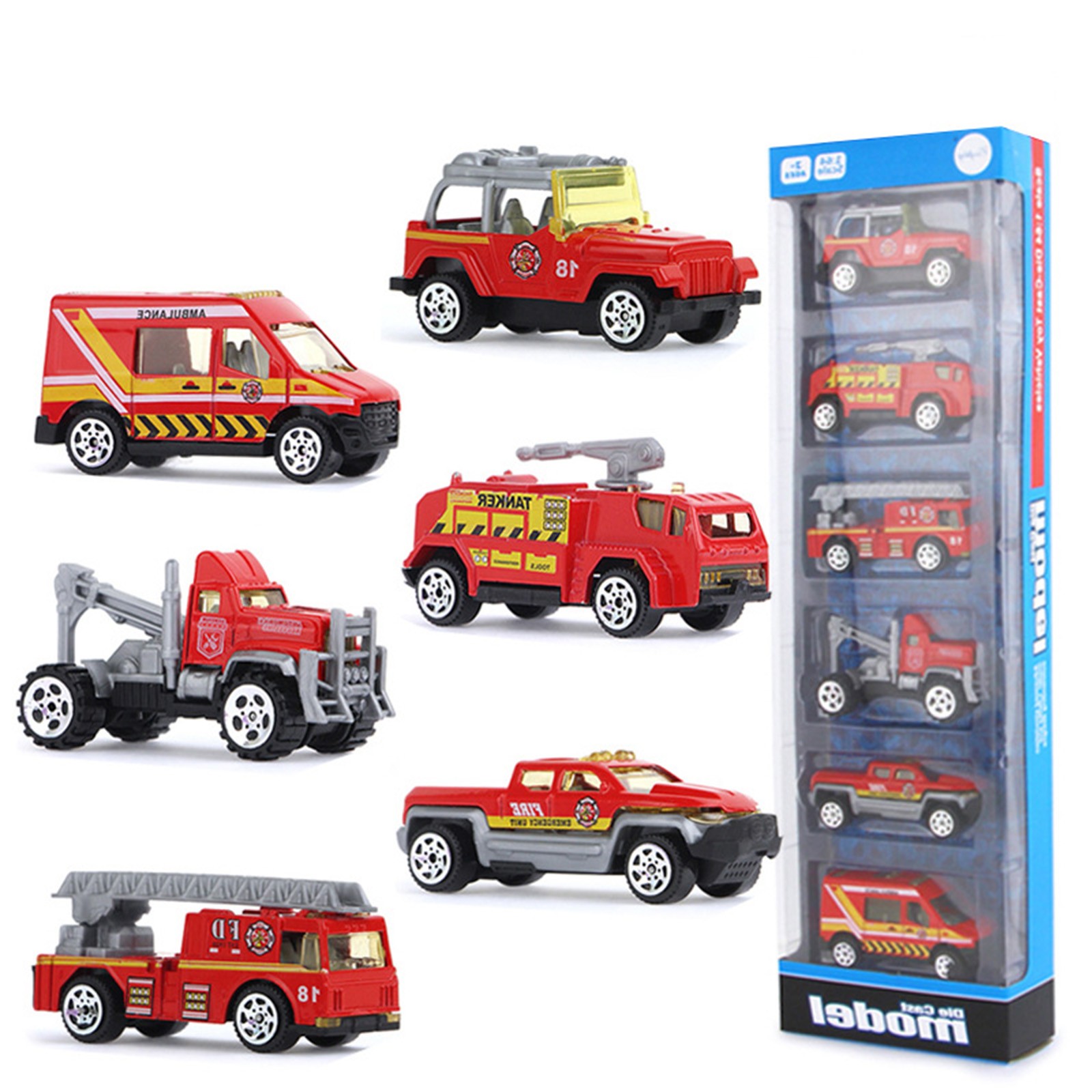 1:64 Car Model Toy Gift Set City Rescue Team Real Metal Classic Gift Bag 6 Collectible Fire Truck Cars Boy Birthday Toys Gift