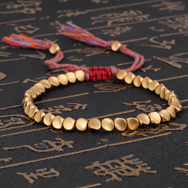 5 Colors Ethnic Buddhist Tibetan Copper Bead Red Bracelet Women Men Vintage Handmade Thread Braided Rope