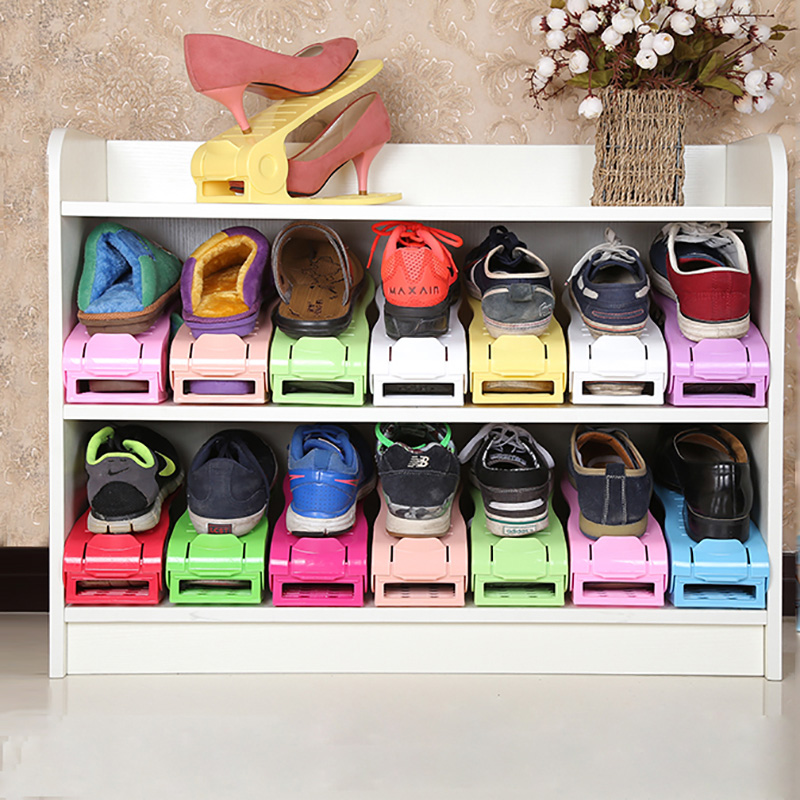 1 PCS Shoe Organizer Adjustable Plastic Shoe Rack Closet Double Shoe Storage Organizer Stand Shelf Home Accessories