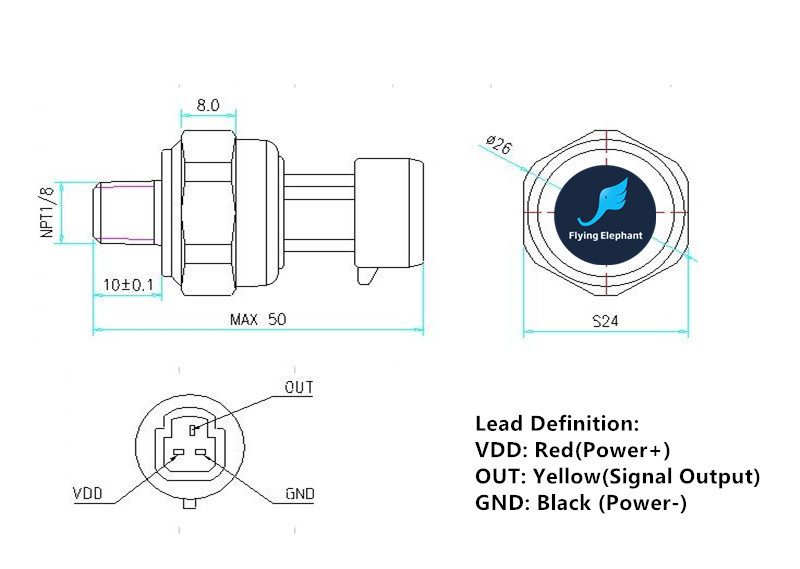 Hydraulic Pressure Transmitter Air compressor Pressure Sensor 0-15PSI,0-30PSI, 1000PSI~2500PSI NPT1/8'' OR NPT1/4'' Thread