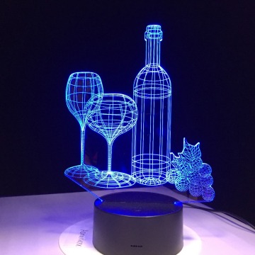 Wine Glass Bottle Grapefruit 3D Optical Illusion Table Light Mood Lamp Touch Remote Control 7 Colors Home Light Party Decor