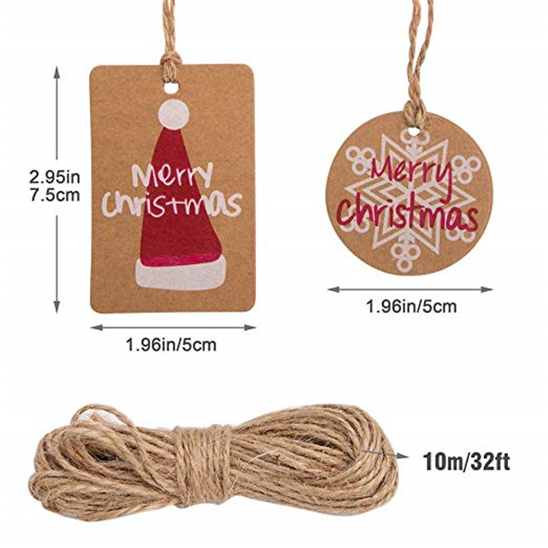 100PCS Kraft Paper Christmas Gift Tags with christmas decorations with Love Tags With Jute Twine for DIY Price Garment Tags