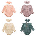0-24M Baby Girl Clothes Bodysuit Kids Romper Girls Lace Solid Long Sleeve Jumpsuit Infant Playsuit Headband Newborn Outfits 2Pcs