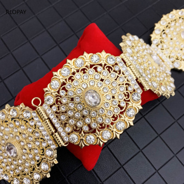 Hollow Out Gold Bridal Belt Long Chain Rhinestone Belts Moroccan Trendy Bridal Dress Sash Arabic Luxury Rhinestone Sash