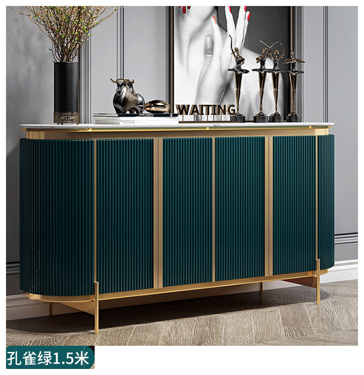 American-Style Solid Wood Porch Cabinet Simple Stainless Steel Marble Console Table Lobby Storage Chest of Drawer