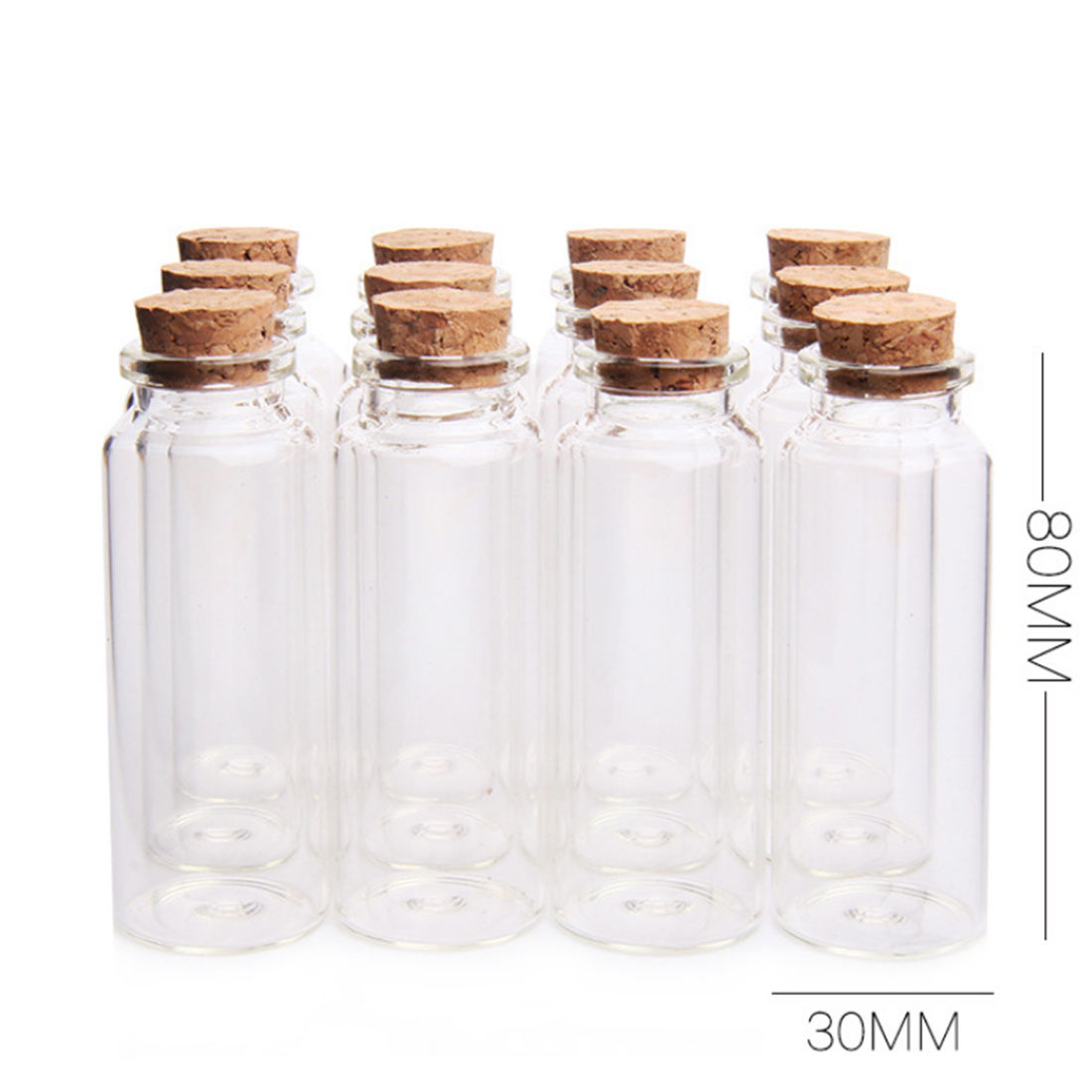 20pcs 30*80MM 40ML Glass Bottle Wishing Bottle Empty Sample Storage Jars With Cork Stoppers Glass Decor Jars - Transparent