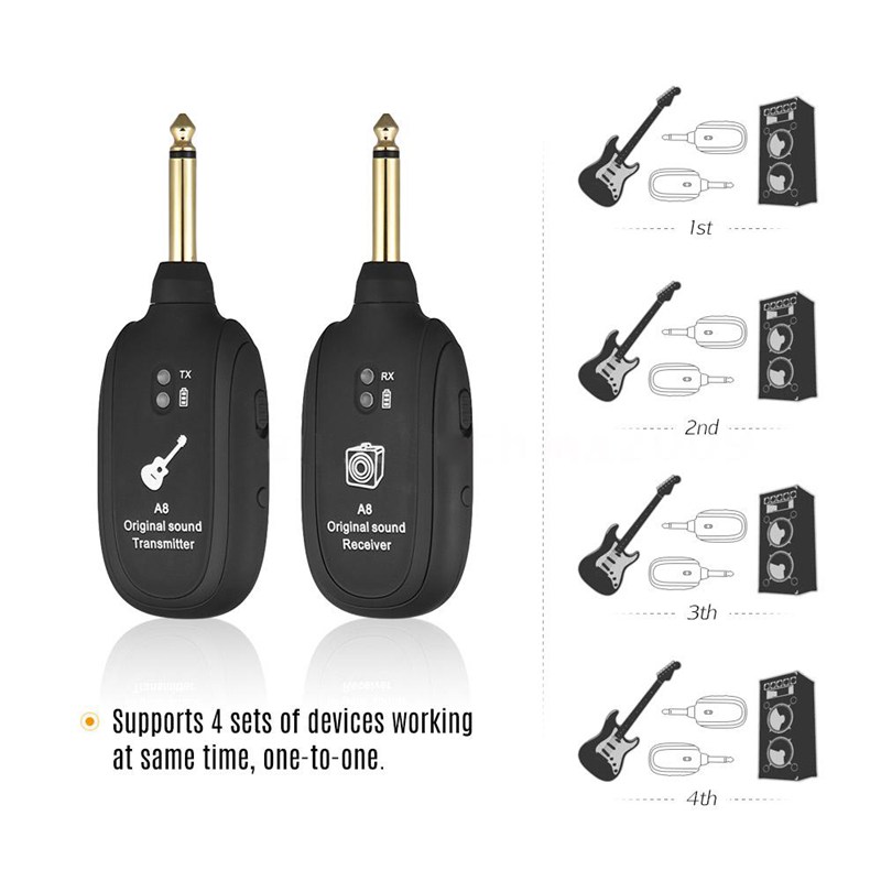 UHF Guitar Wireless System Transmitter Receiver Built-in Rechargeable for Electric Guitar Bass Musical Instrument Part wireless