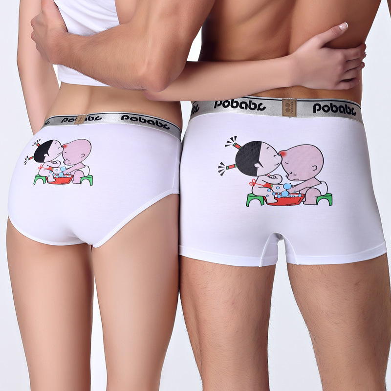 New 2Pcs Cotton Cartoon Couple Underpants Waist Flat Angle Male Youth Panties Lovely Female Briefs Fashion Couple Underwear Hot