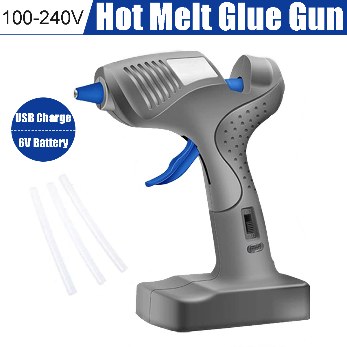 DIY Cordless dual-purpose AC 220V /DC 6V 20Wglue gun Hot Melt Glue Gun Rechargeable Fast Heating Craft with 3PCS Glue Sticks