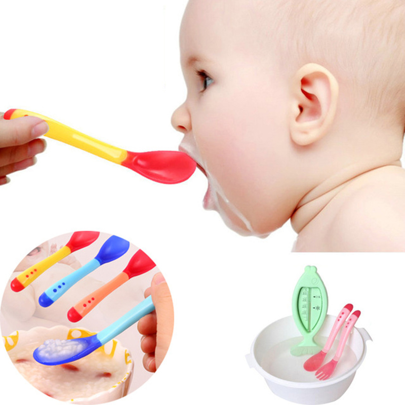 1pc Newborn Baby Spoon Silicon Spoons Baby Safety Temperature Sensing Kids Children Flatware Baby Feeding Spoons