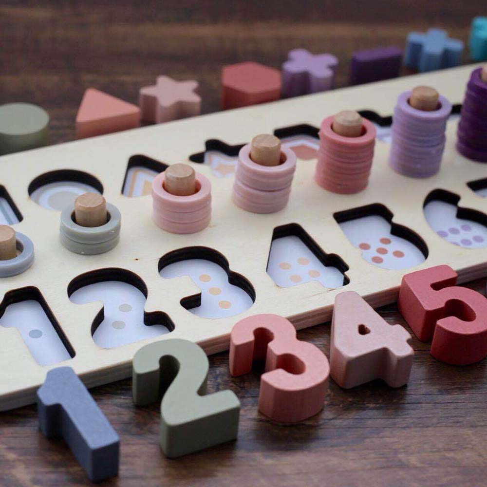 Geometric Wooden Toys Montessori Materials Learning To Count Numbers Matching Digital Shape Match Early Teaching Math Toys