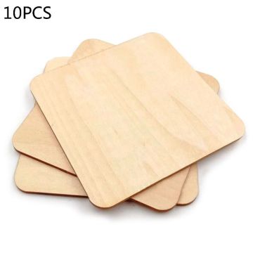 10pcs Wooden Blank Plaque Square Wood Pieces Tags DIY Craft Pyrography Projects Games Scrapbooking Ornament 70mm