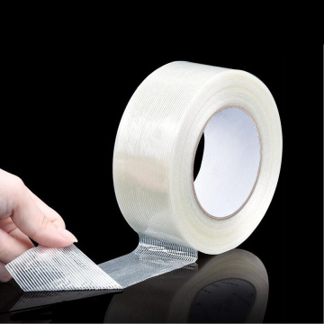 50M Strong Glass Fiber Tape Transparent Striped Single Side Adhesive Fiberglass Tape Industrial Strapping Packaging Fixed Seal