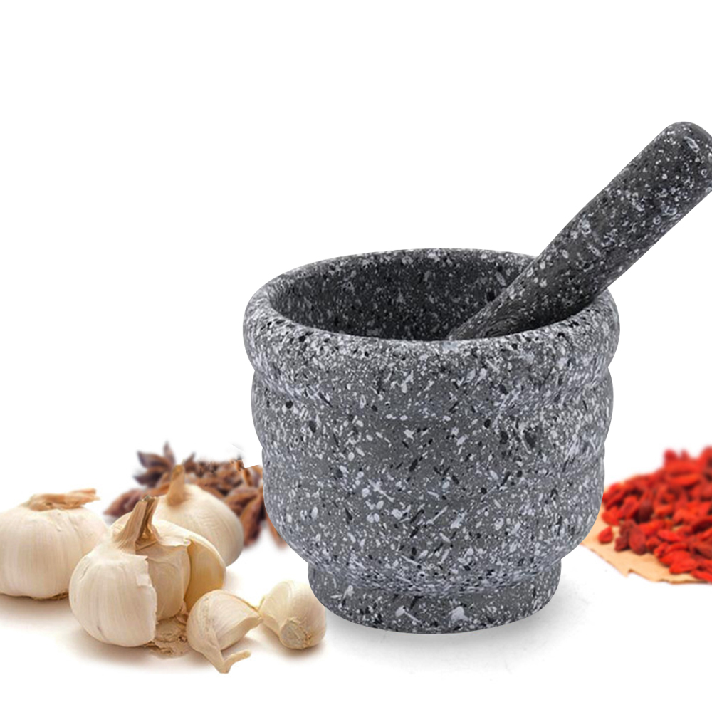 Pestle Grinder White Granite Grinder Mortar Grinding Bowl Garlic Press Herb Pepper Mixing Pot Kitchen Tool 2