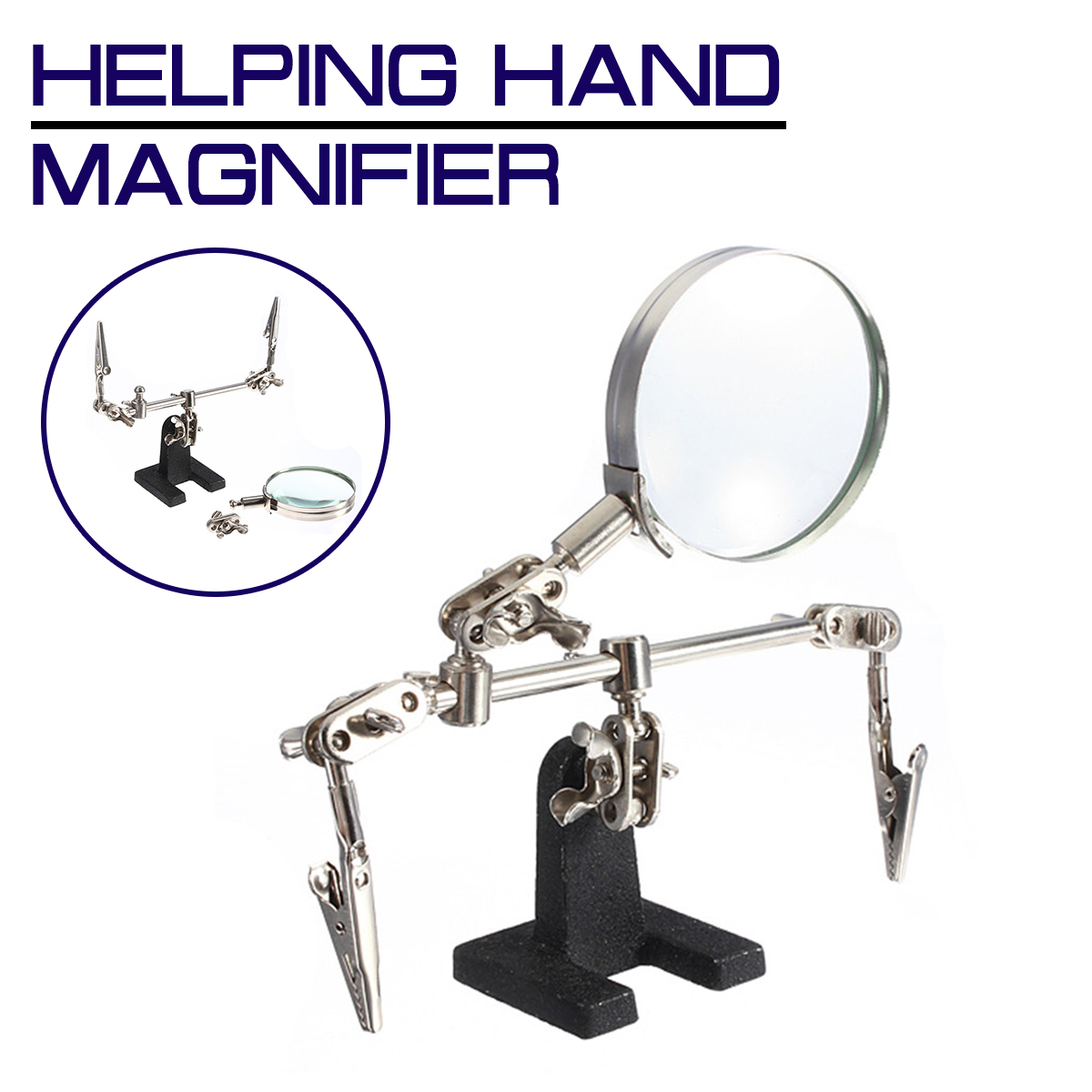 Helping Third Hand Tool Soldering Stand With 4X Welding Magnifying Glass led 360 Degree Rotating Adjustable 2 Alligator Clips