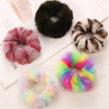 1 Pcs New Fashion Colorful Leopard Print Plush Fur Scrunchies Elastic Hair Bands For Girls Warm Ponytail Holder For Girl Women