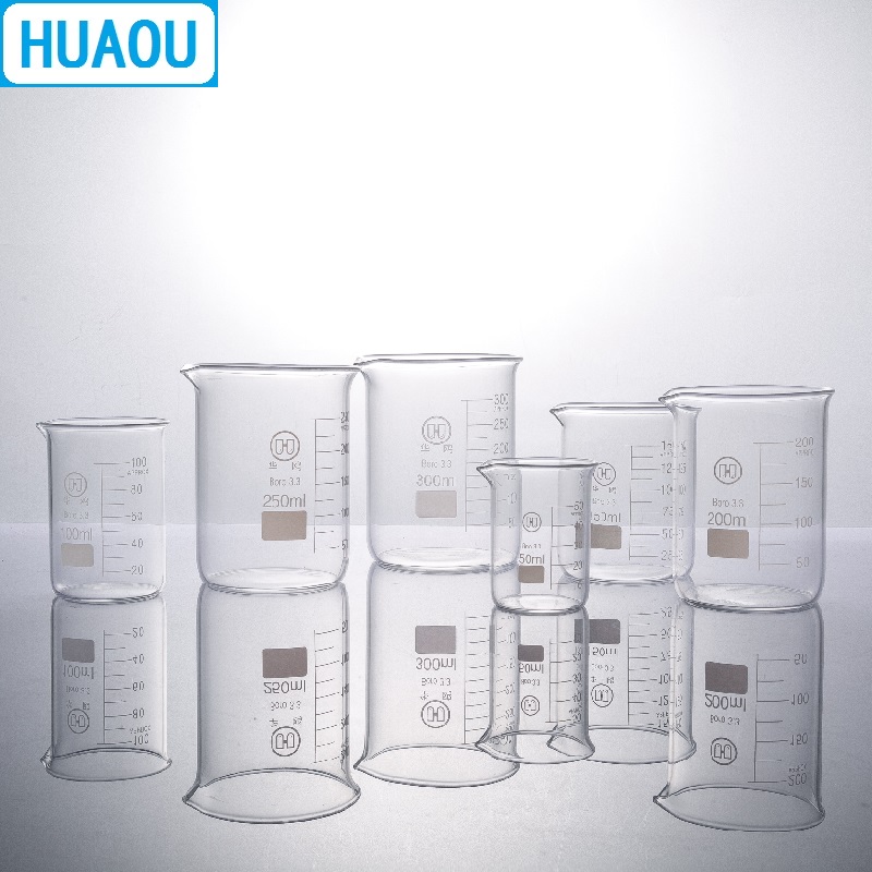 HUAOU 200mL Glass Beaker Low Form Borosilicate 3.3 Glass with Graduation and Spout Measuring Cup Laboratory Chemistry Equipment