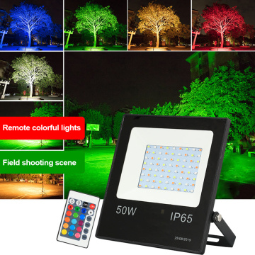 220V LED Flood Light RGB Remote Control 16colors 10W 30W 50W 100W Waterproof IP66 Flood Light Outdoor Spotlights Garden Lighting