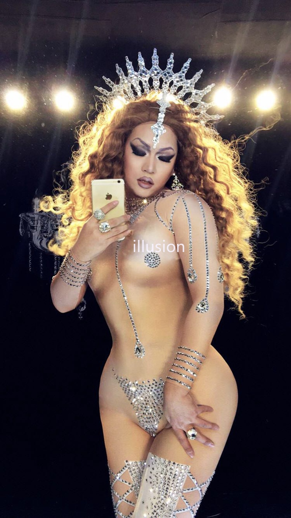 Sexy nude Jumpsuit Women Sparkly Rhinestone Dress Dance Costume Stage Performance Wear Female Singer One Piece Nightclub Outfit
