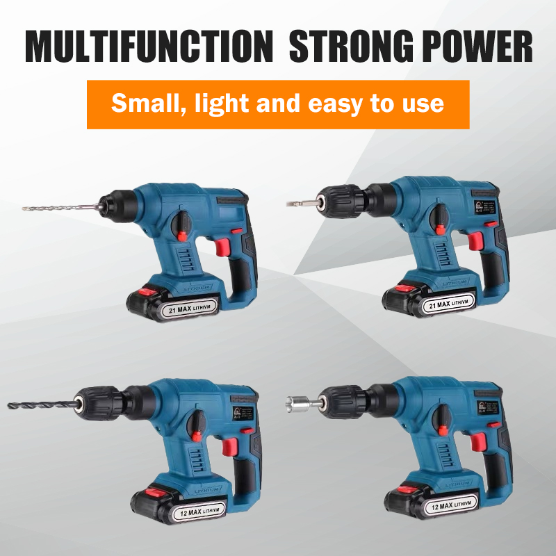 21V Multifunction Electric Hammer Drill Cordless Impact Punch Rotary Hammer LED Lights Power Tools Rechargeable Lithium Battery
