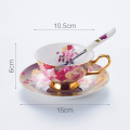 Vintage Rose Bone China Tea Cup Saucer Spoon Set 200ml Advanced Porcelain Coffee Cup British Cafe Afternoon Teacup Drop Shipping