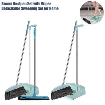2/3 Pcs Broom Dustpan Set With Wiper Detachable Sweeping Set Lengthened Teeth Filter Hair 180 Degree Rotating Wiper For Home