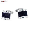 SAVOYSHI Luxury Blue Star Stone Cufflinks for Mens High Quality Crystals Silver plated Cuff links Wedding Gifts Free Custom Logo