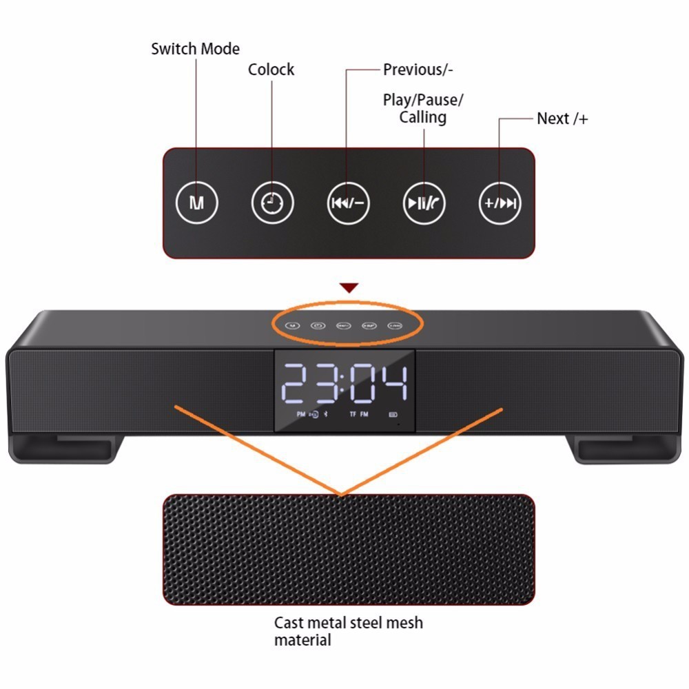 LED Display Soundbar TV Bluetooth Speaker Barra De Sonido Para PC Home Theater System AUX TF USB Alarm Clock Bass Subwoofer USB